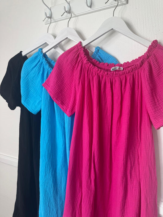Penny Bardot Neckline Short Sleeve Short Cotton Dress