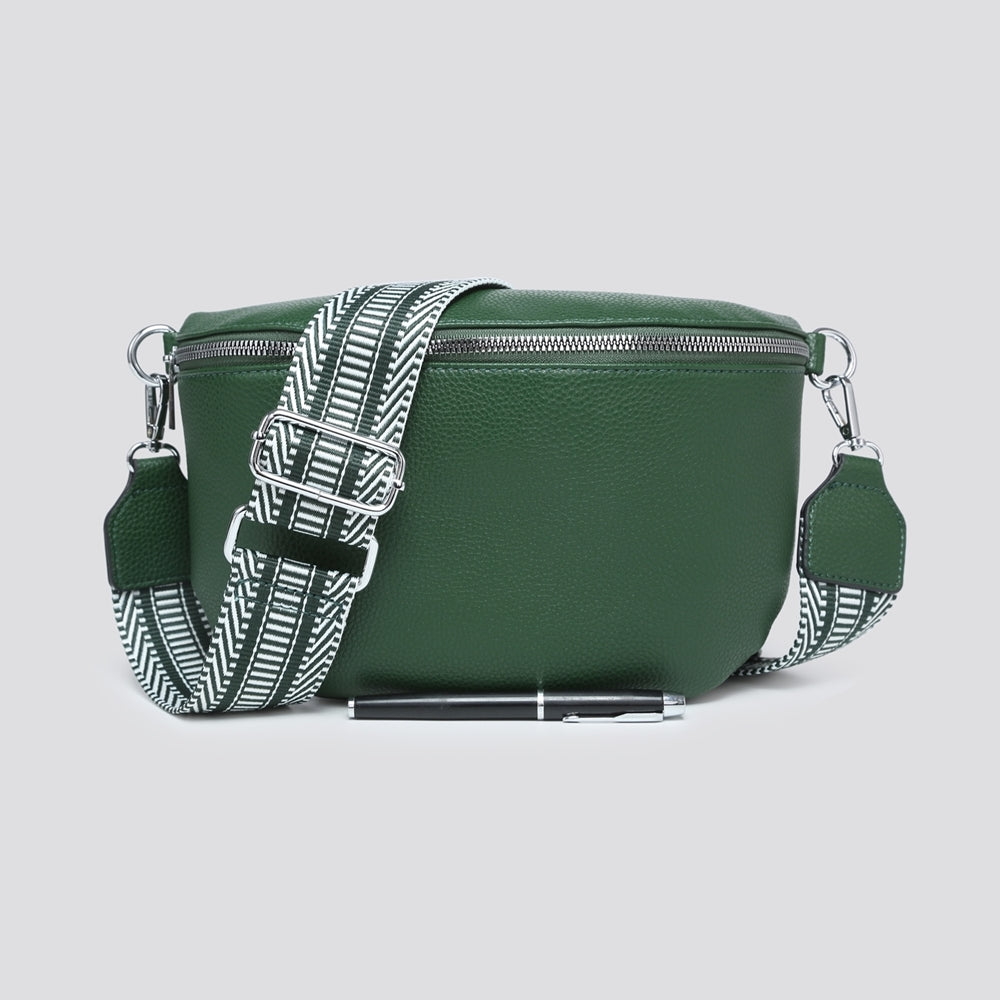 Cross Body Sling Bum Bag With Patterned Strap bay green 