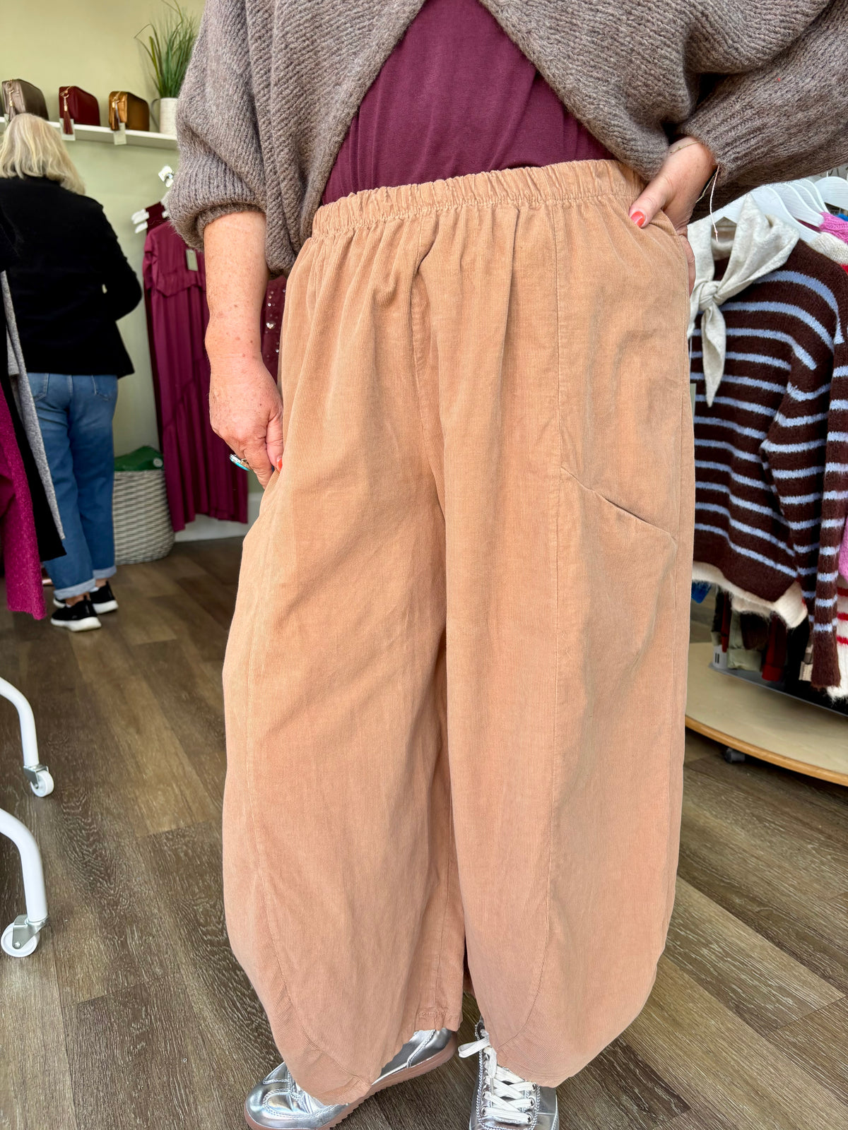 Tasha Needlecord Barrel Leg Trousers