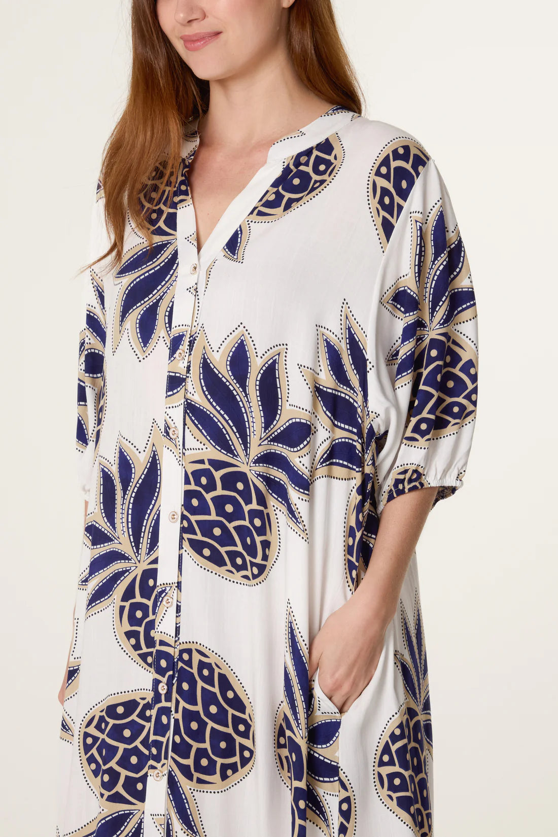 Polly Pineapple Print Loose Maxi Dress