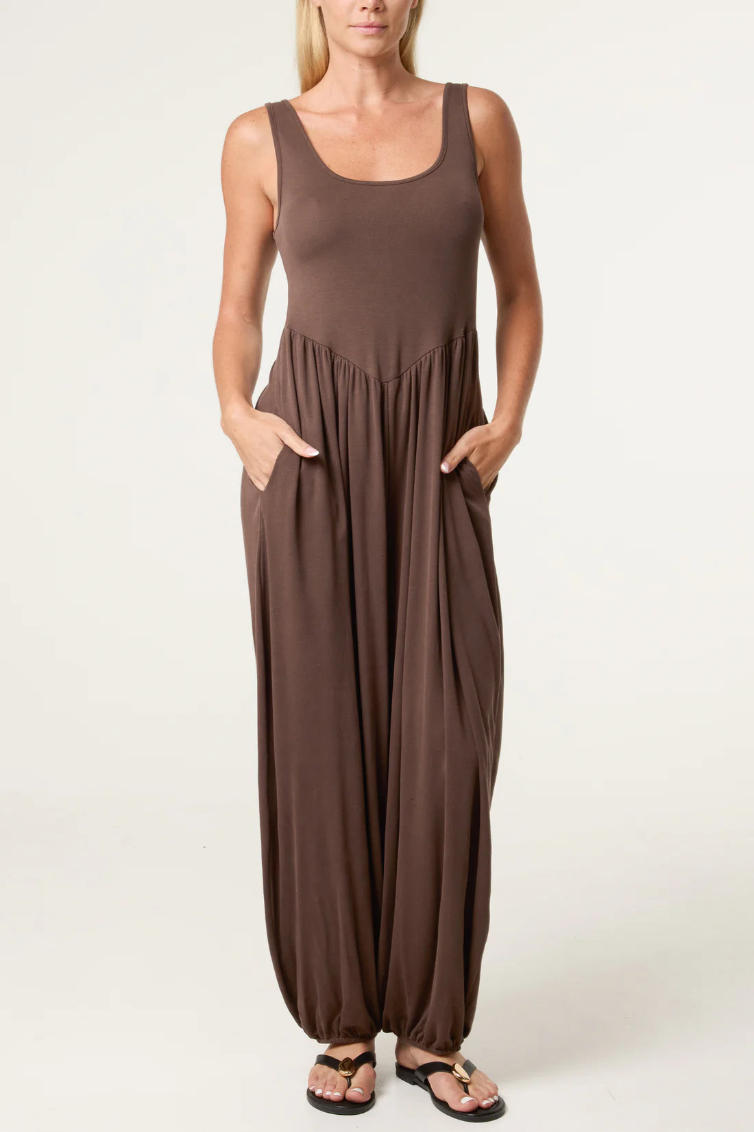 Judi Ribbed Vest Harem Pants Jumpsuit