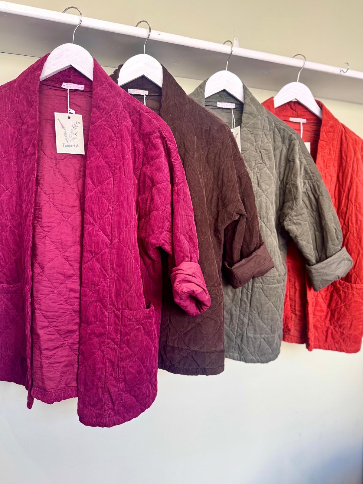 Celia Short Quilted Needlecord Kimono Jacket - 5 Colours