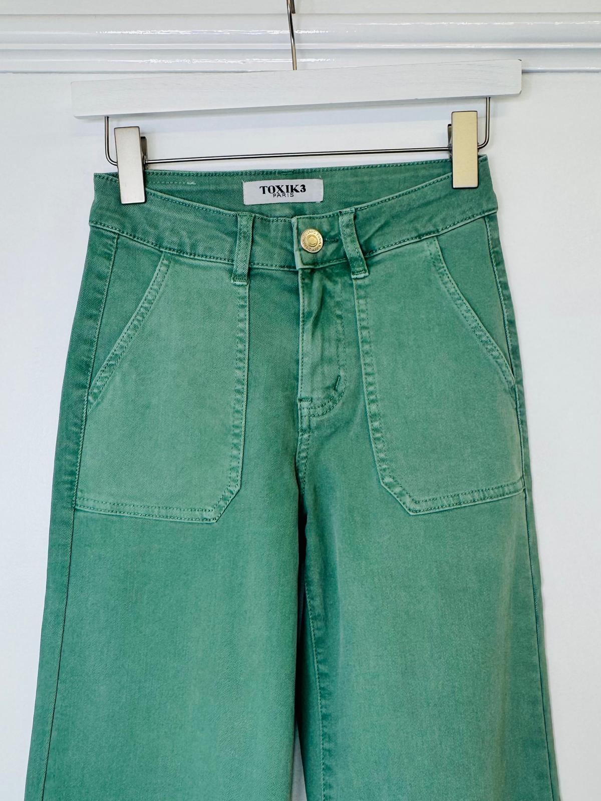 Toxik Wide Leg 70s Style Jeans - Sage Green Or Beige