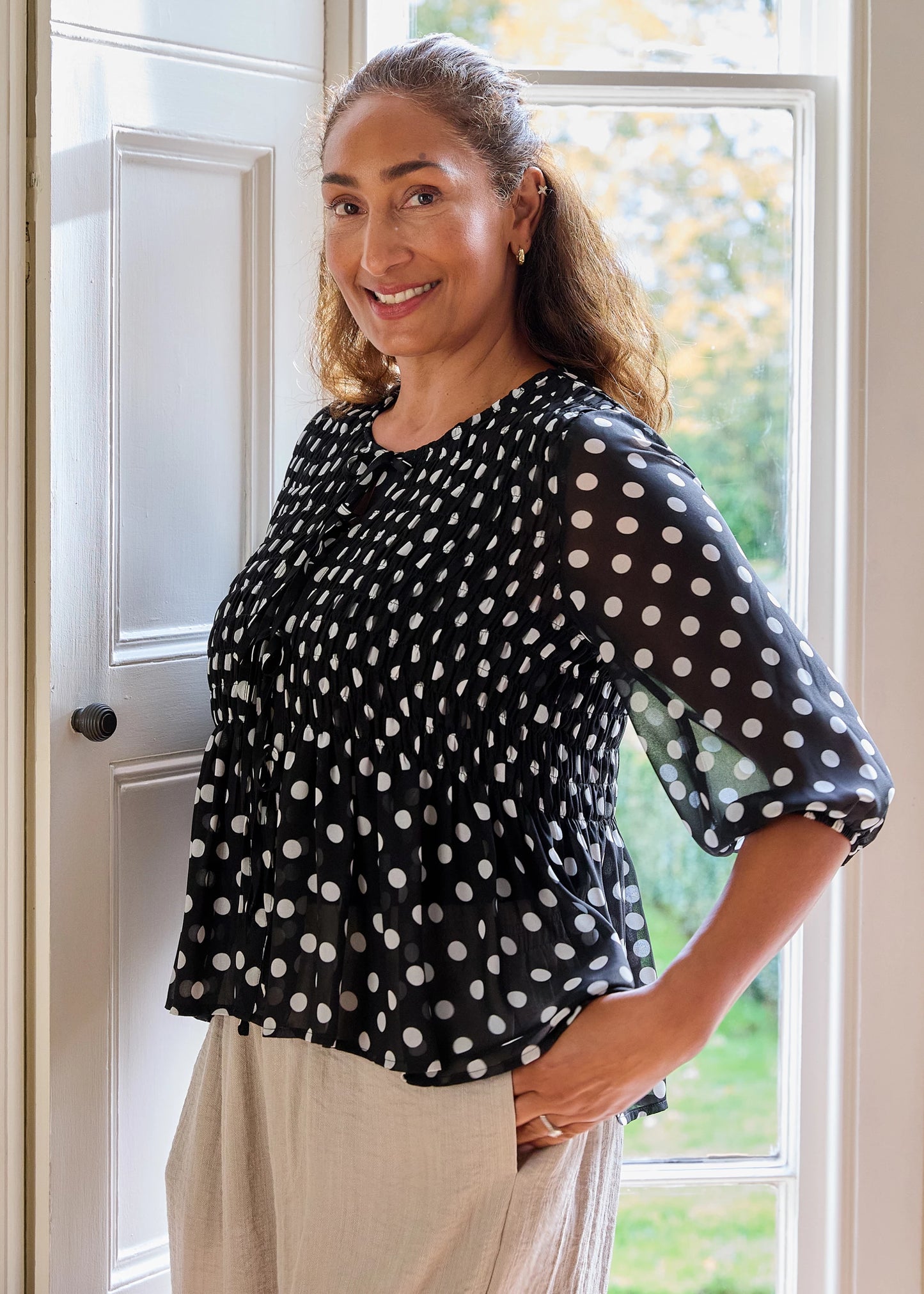 Julia Black & White Polka Dot Chiffon Blouse