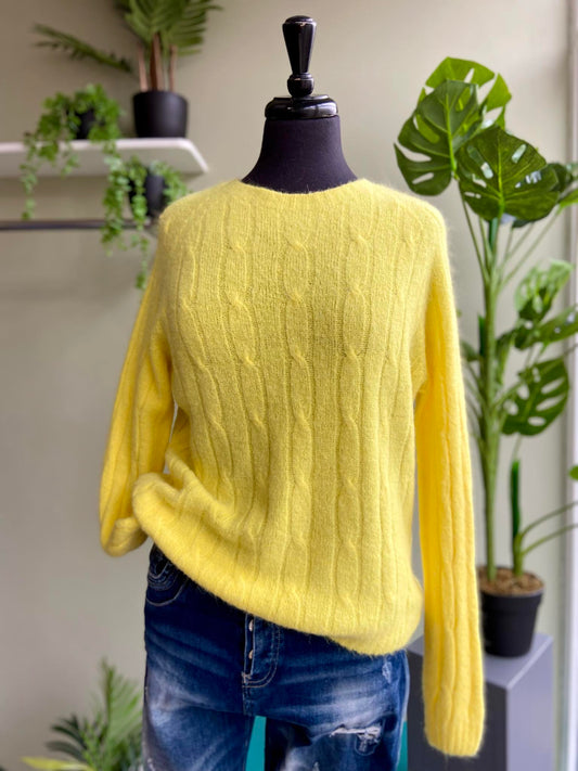 Suzy Alpaca Mix Lightweight Cable Jumper - Yellow, Coral Or Pastel Rose Pink