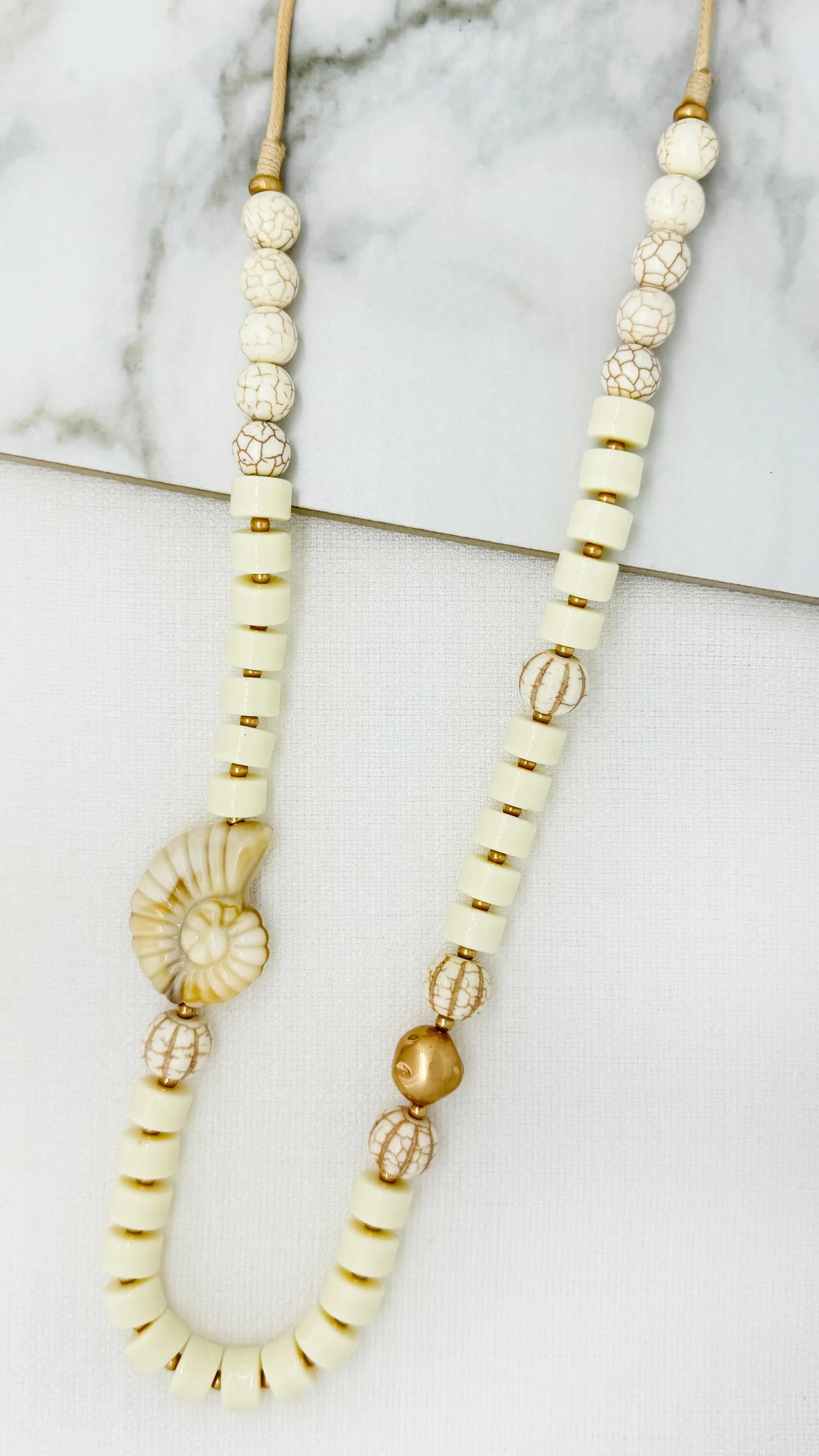 Envy Jewellery Cream Toned Long Necklace With Ammonite Detail