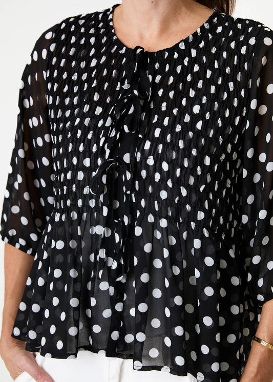 Julia Black & White Polka Dot Chiffon Blouse