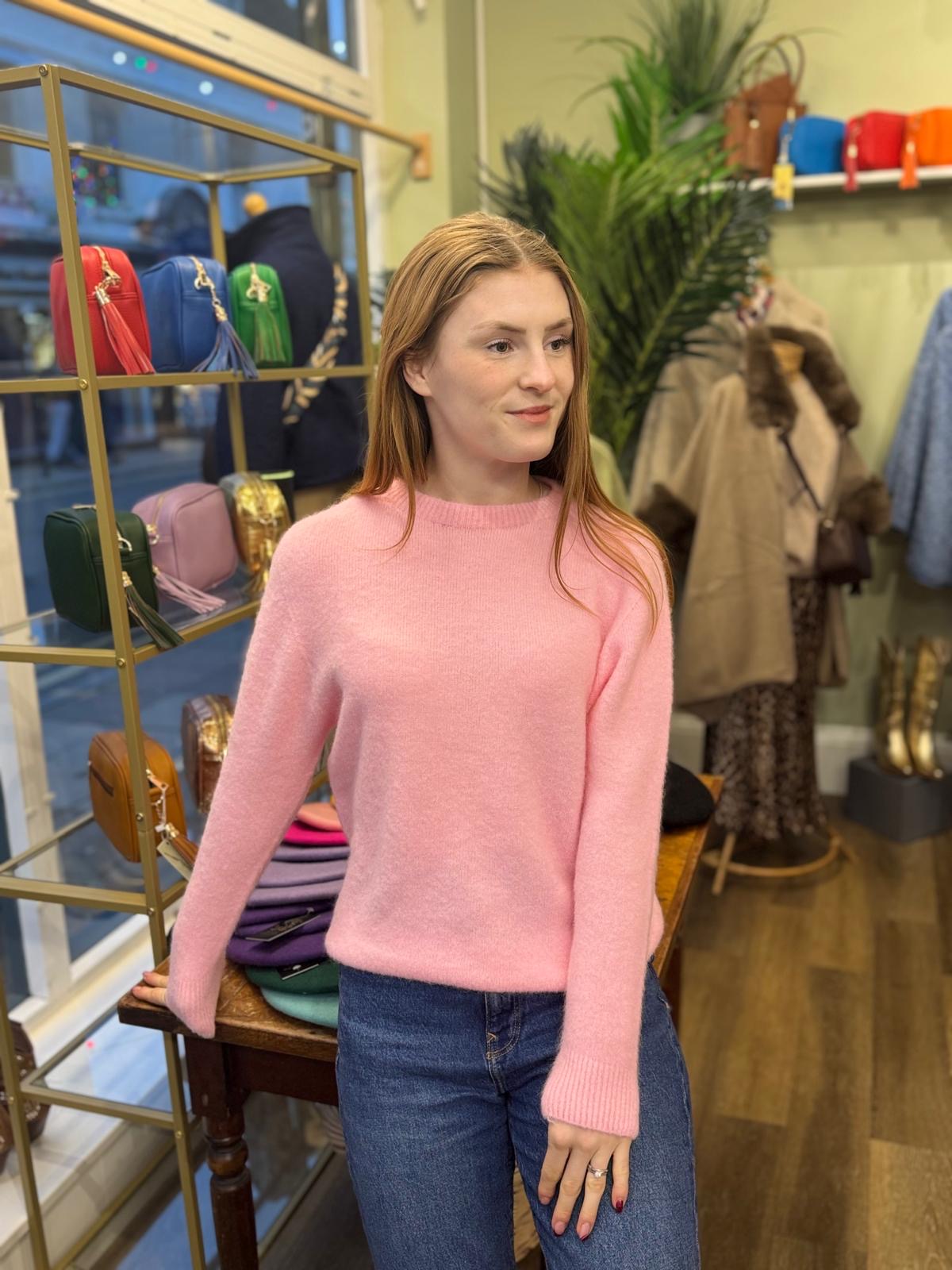 Pastel rose pink alpaca blend crew neck jumper 