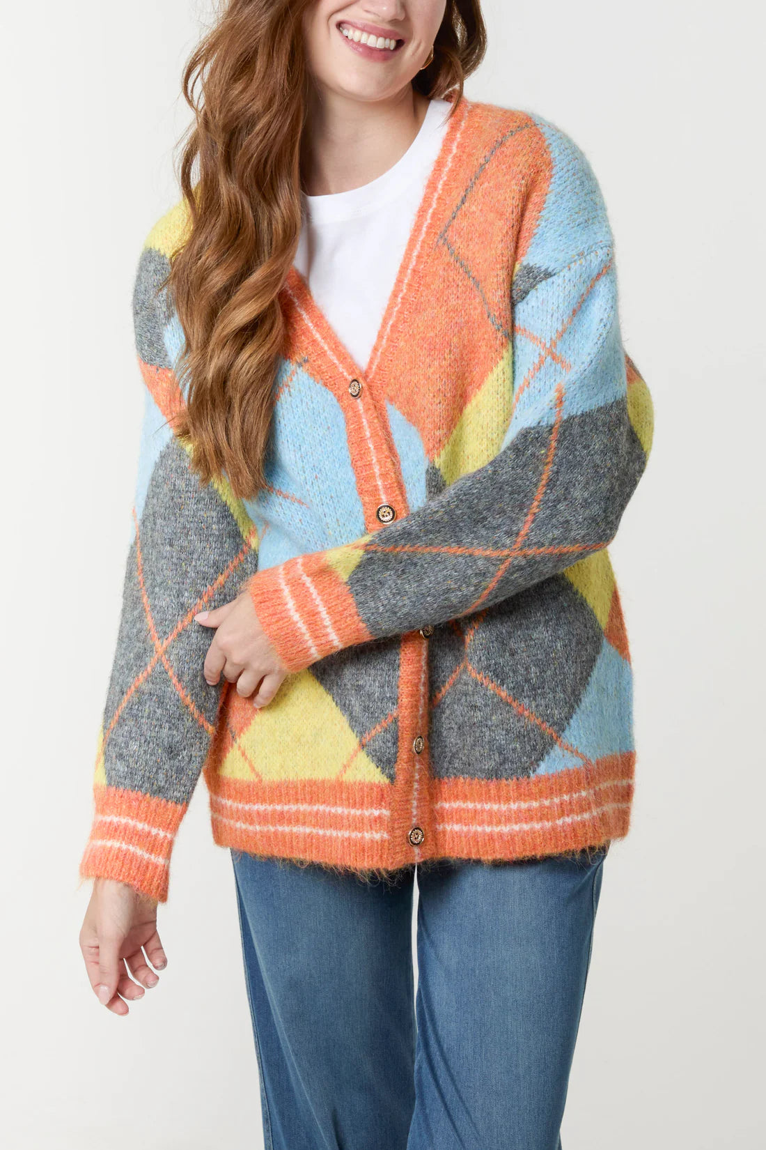 Georgie Orange & Blue Argyl Cardigan