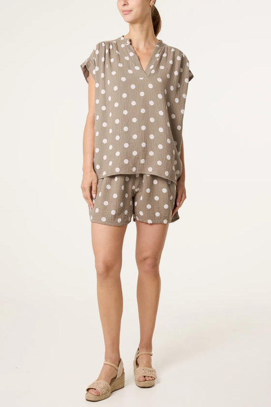 Kayleigh Cotton Polka Dot Shorts Co-Ord Set