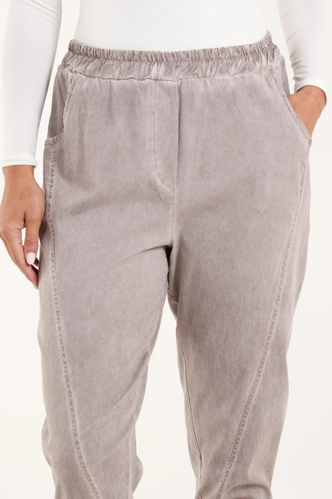 Lara Relaxed Fit Pull On Cocoon Trousers - Beige or Denim Wash