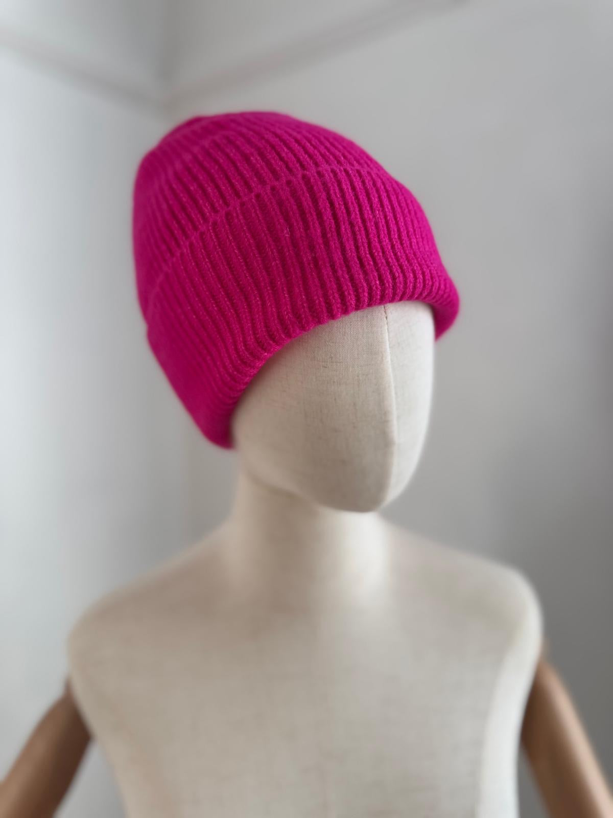 Cosy Knit Ribbed Beanie Hat - Fuchsia Pink, Jade Green Or Burgundy