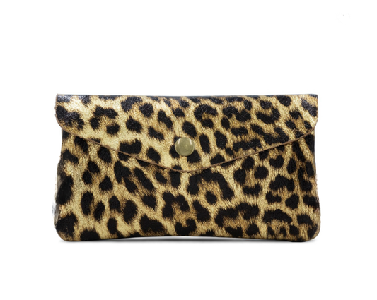 Metallic Leather Large Animal Leopard Print Purse