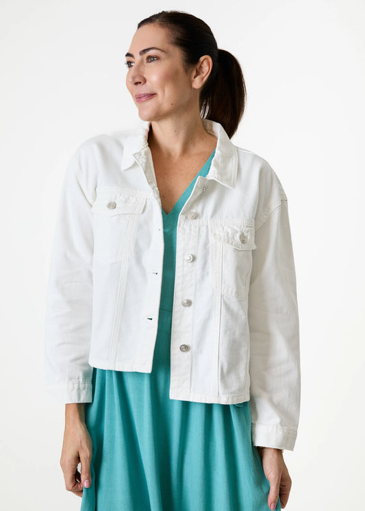 Isla Boxy Fit White Denim Jacket