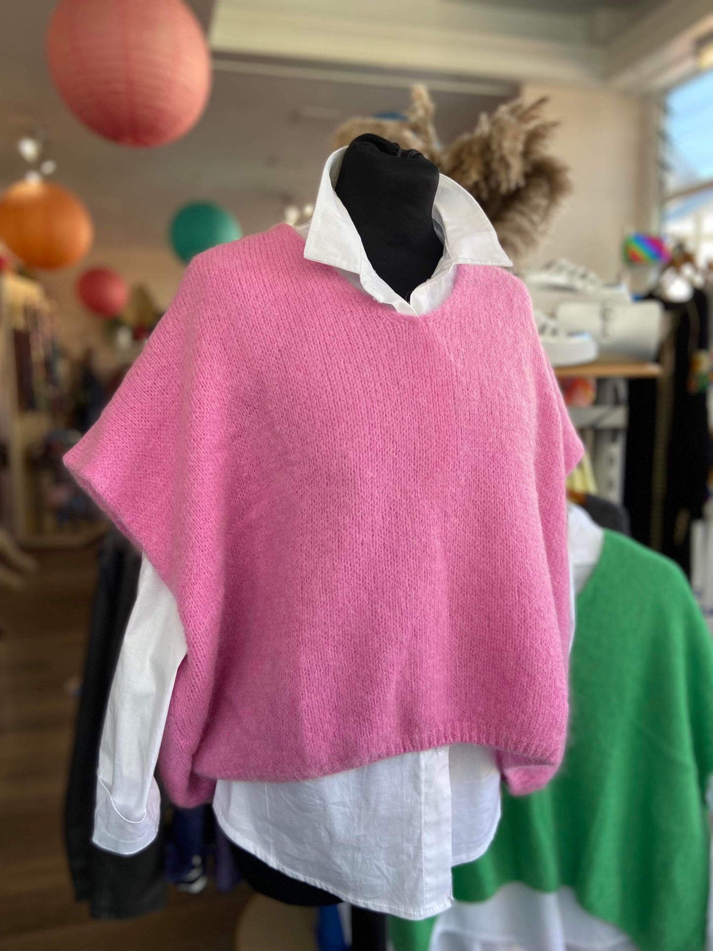 Eleanor Mohair Mix Slouchy Tank Top - Barbie Pink