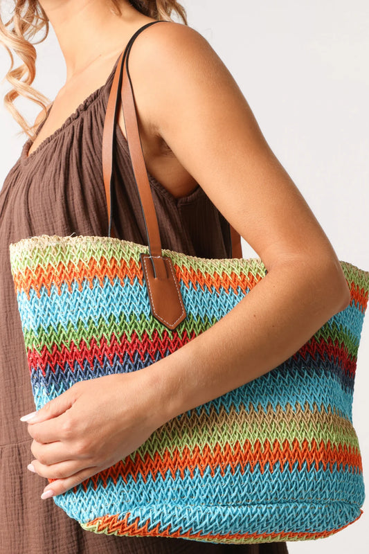Multicolour Stripe Raffia Tote Bag