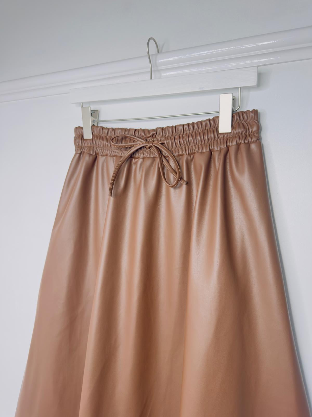 Jessica Toffee Brown Faux Leather A Line Midaxi Skirt