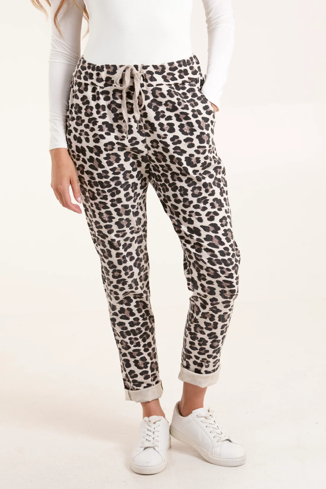 beige Leopard Print Magic Trousers