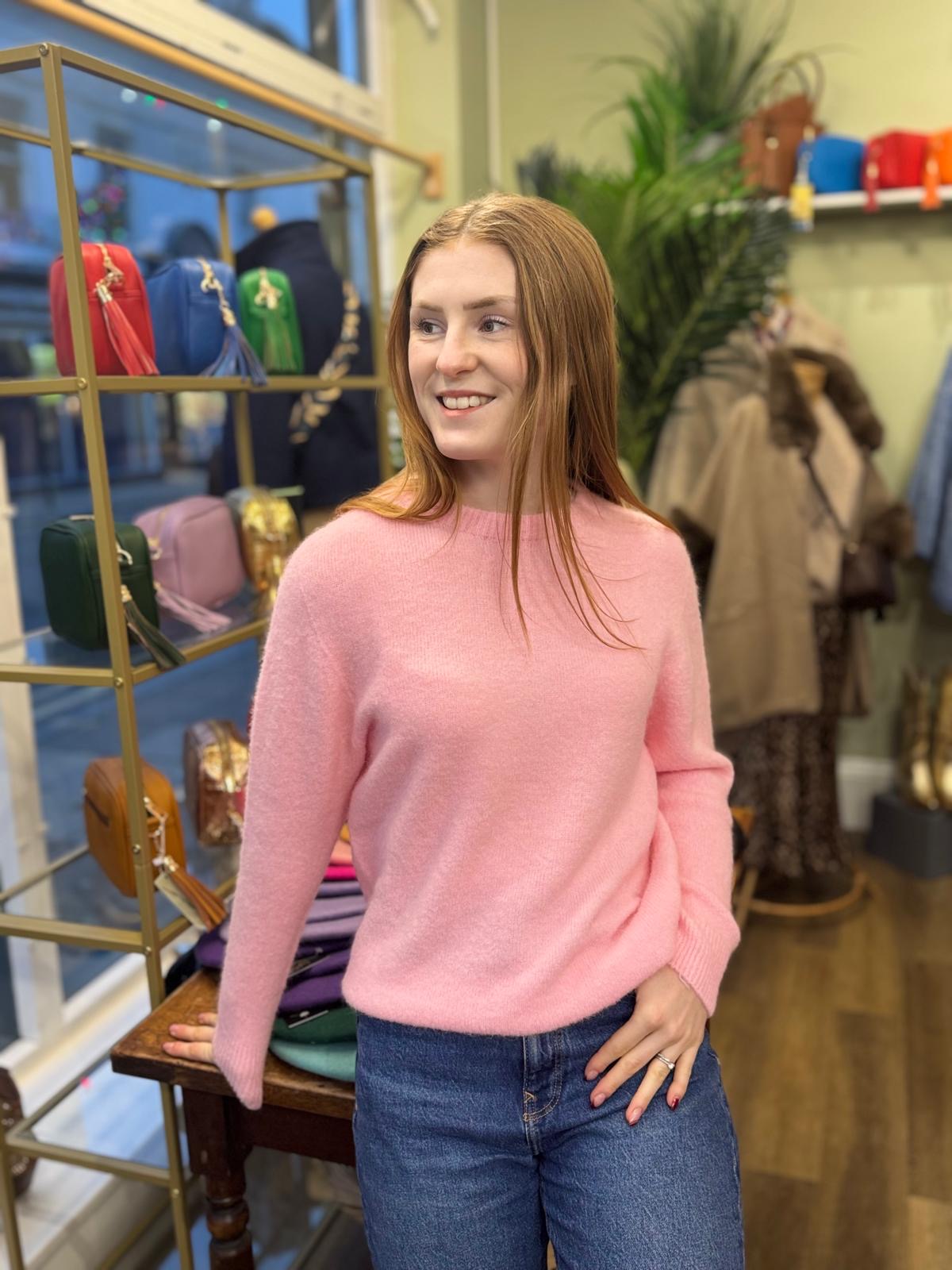 Pastel rose pink alpaca blend crew neck jumper 