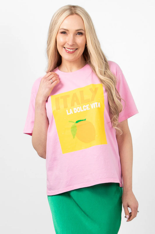 La Dolce Vita Slogan T-Shirt - Pastel Pink