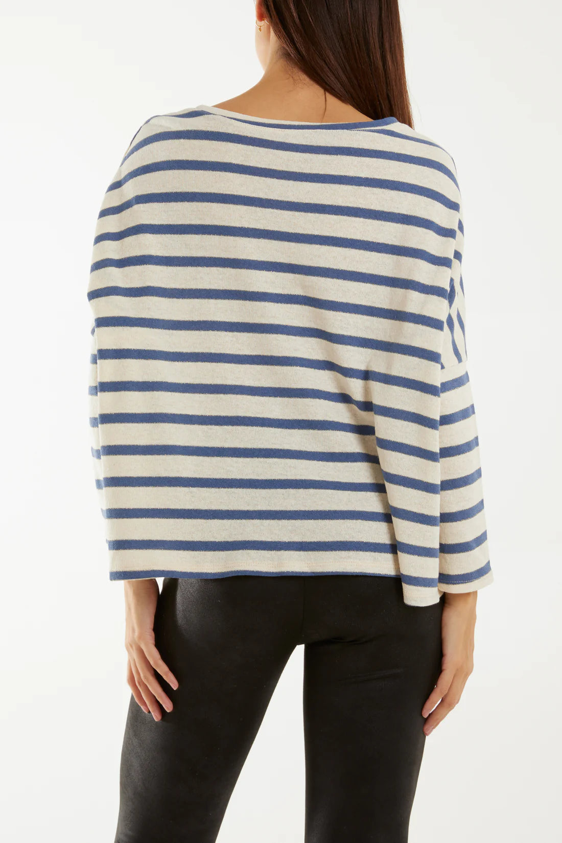 Fine Cotton Blend Striped Long Sleeve T-Shirt - Denim Blue 