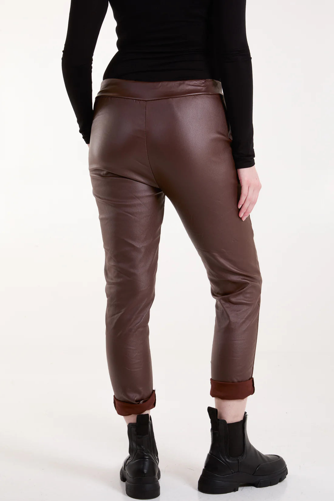 Bailey Chocolate Brown Crushed Faux Leather Magic Trousers