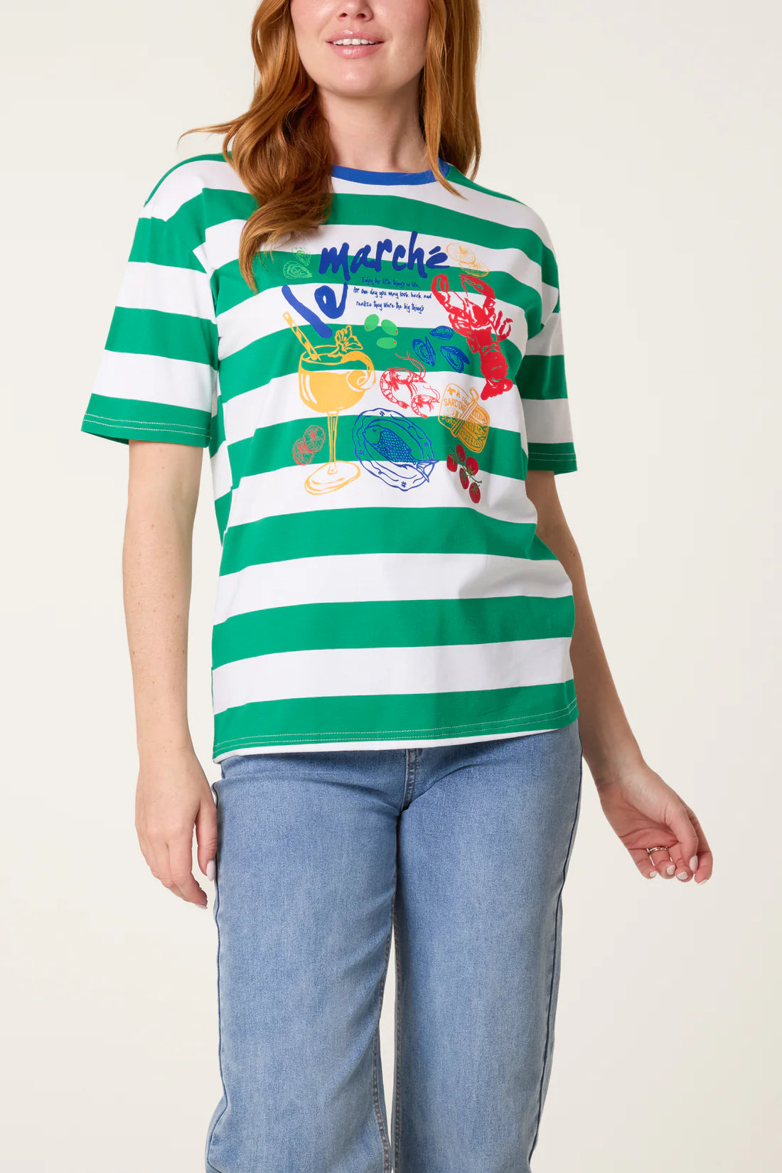Le Marche Graphic T Shirt - Green & White Stripe