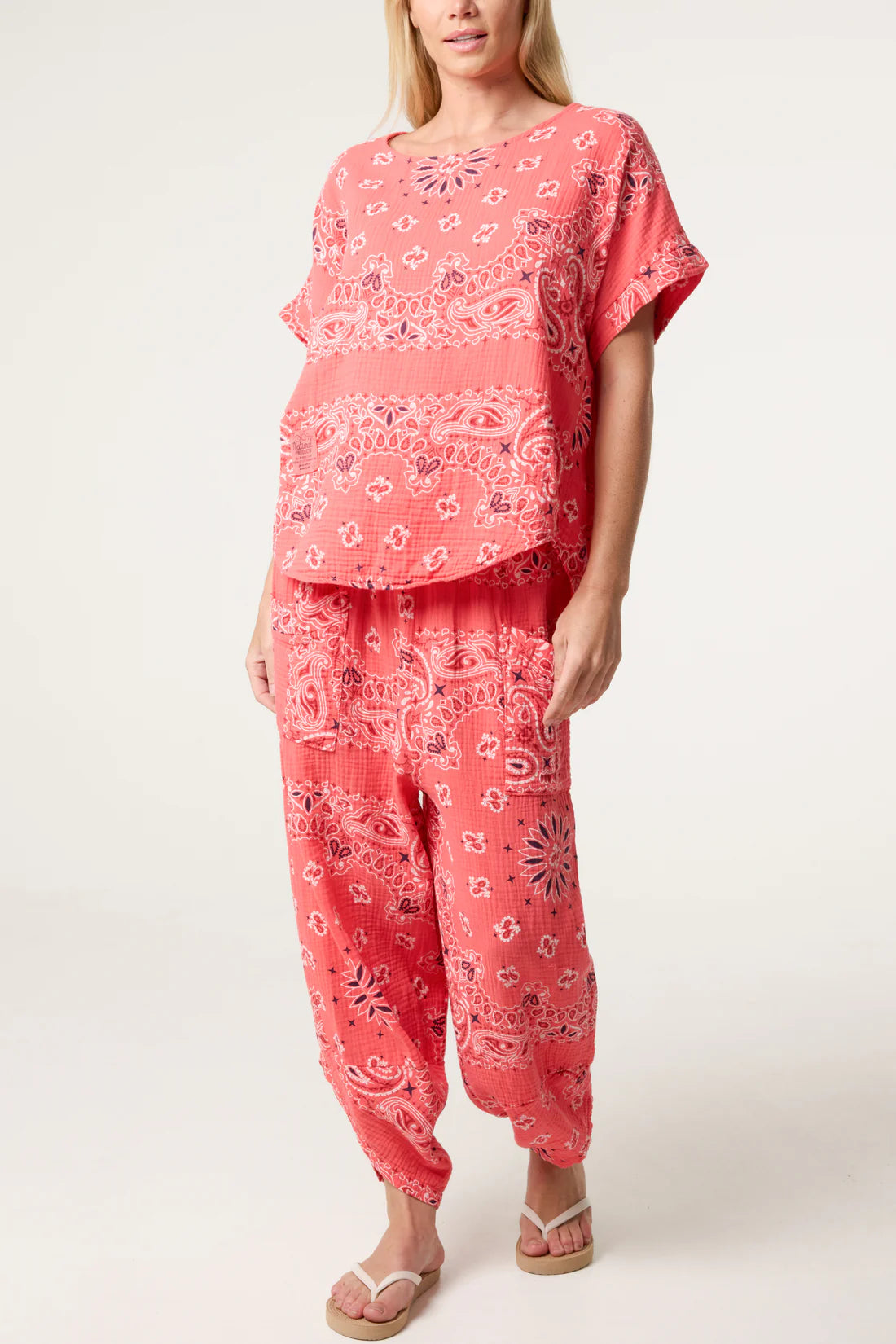 Sukie Cheesecloth Bandana Print Harem Pant Co Ord Set