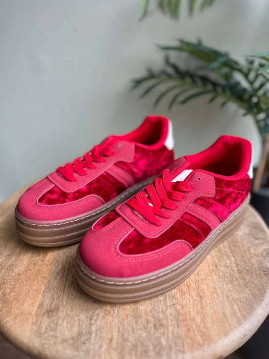 Red Velvet Flatform Trainers