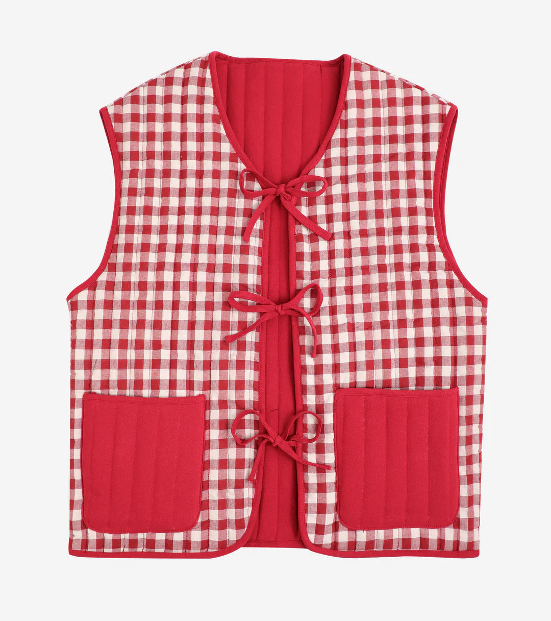 Liselle Quilted Cotton Gingham Gilet Waistcoat - Reversible Red & Cream