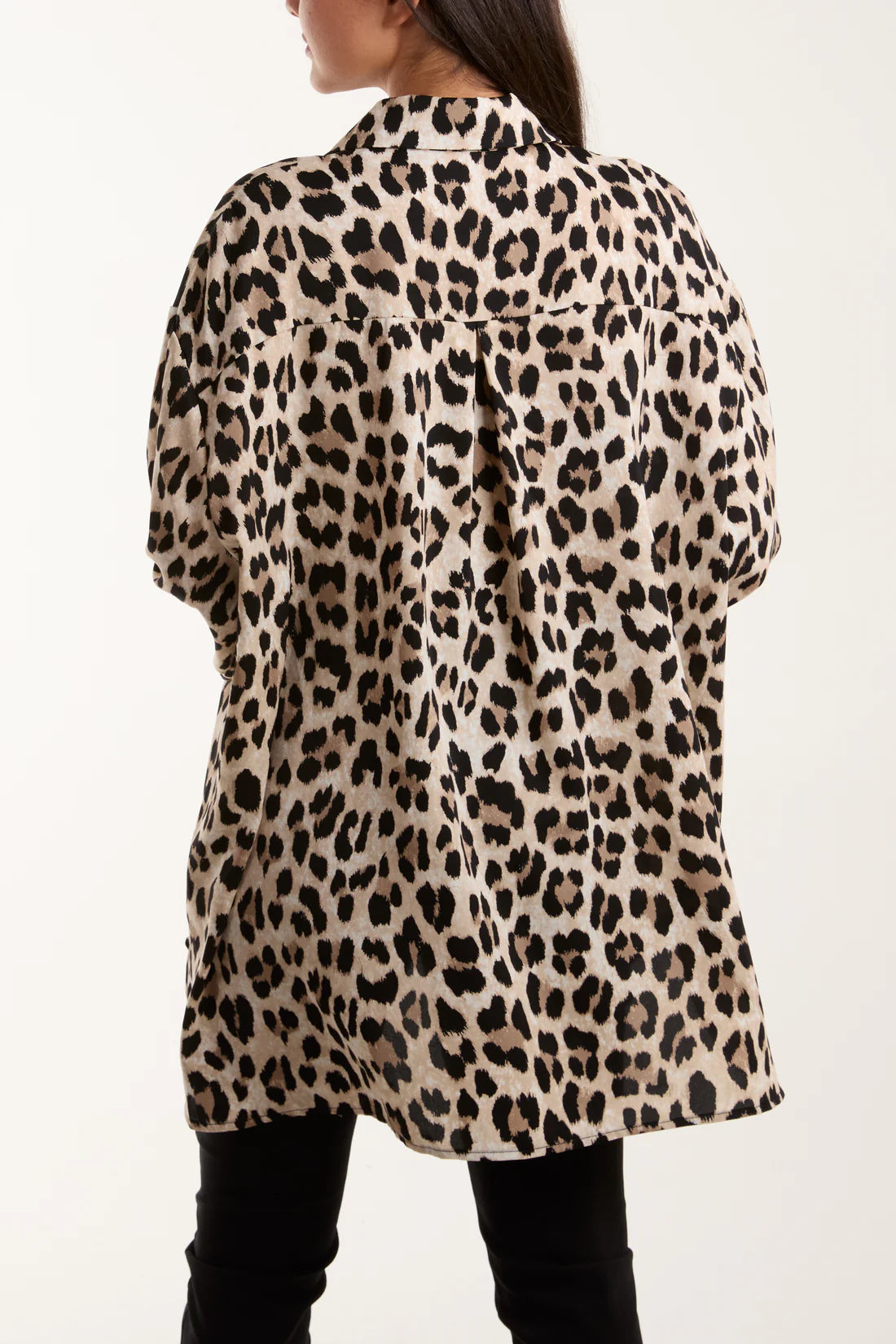 Sandy Longline Oversized Leopard Print Shirt - Neutral