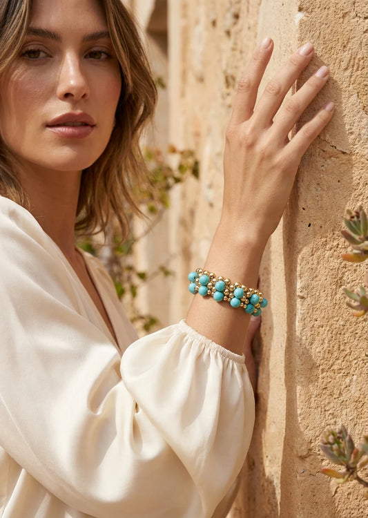 Envy Jewellery Turquoise & Gold Beaded Bracelet