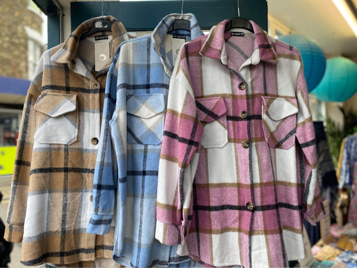 Cathy Brushed Checked Shirt Shacket 3 Colours