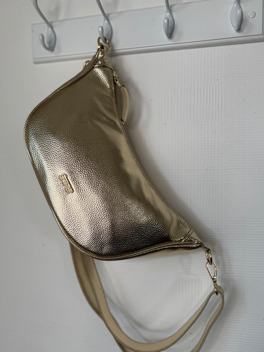 Metallic Faux Leather Half Moon Cross Body Bag - 4 Colours