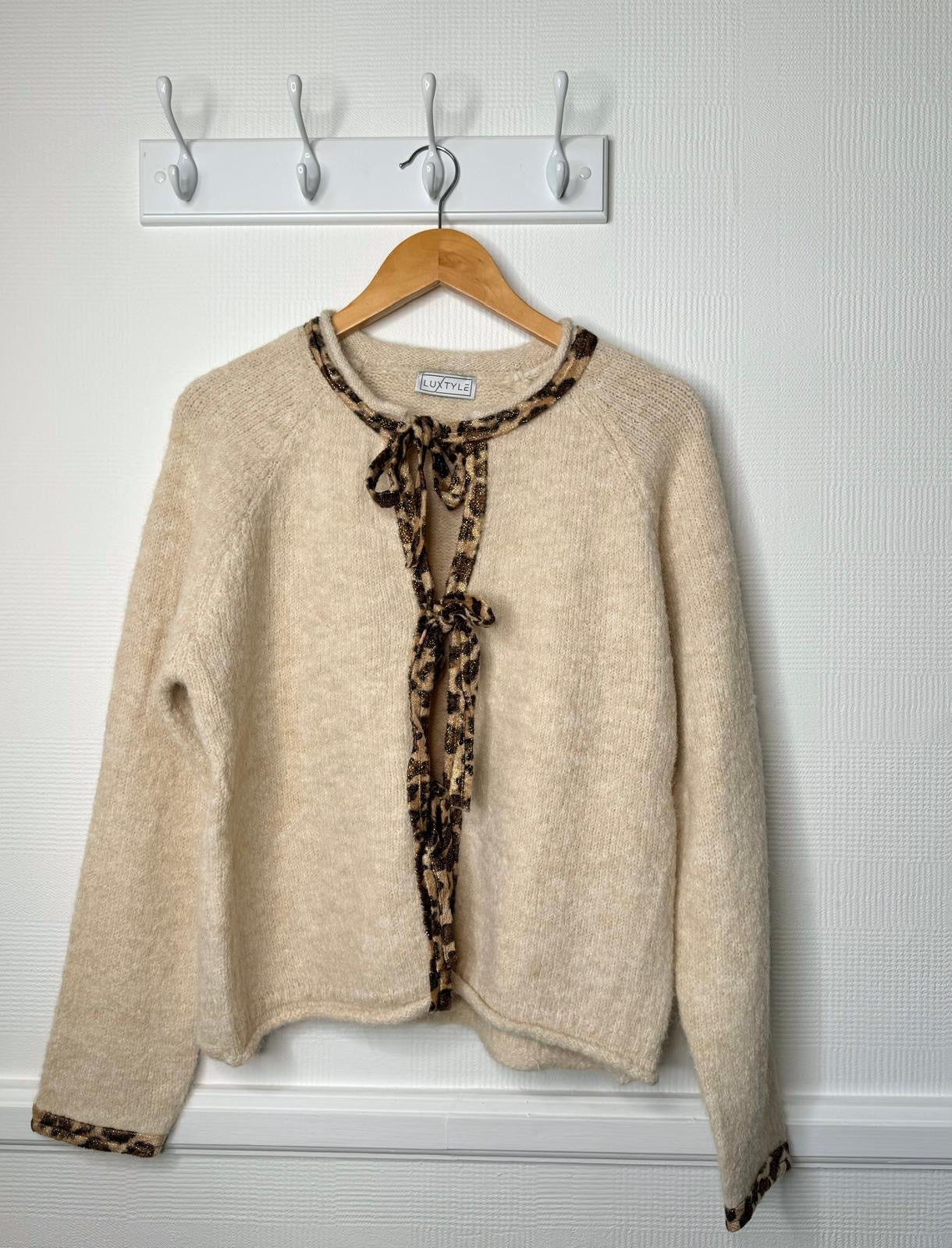 Isabelle Bow Tie Front Leopard Print Trim Cardigan - 2 Colours