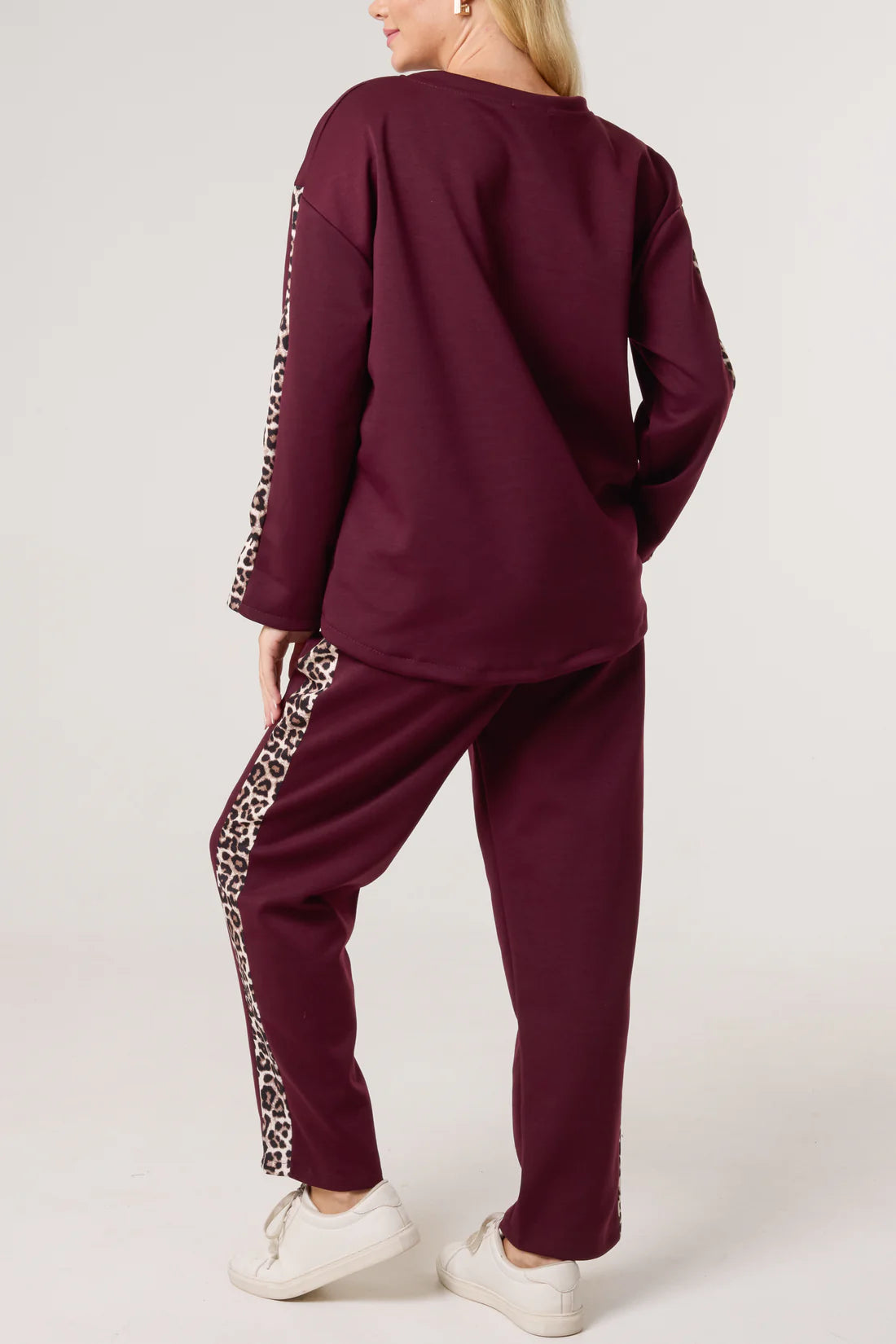 Tania Leopard Print Side Stripe Trim Tracksuit Co-Ord - Khaki Or Chocolate Brown
