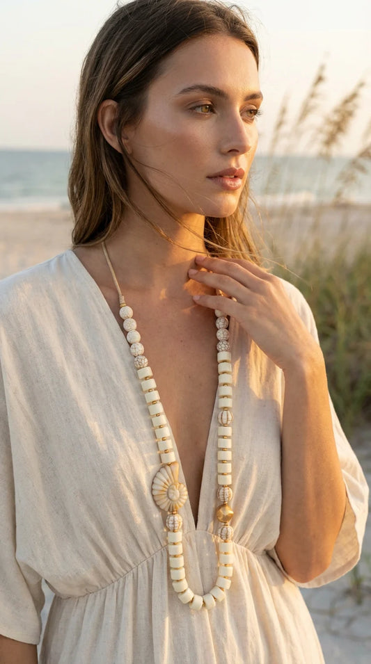 Envy Jewellery Cream Toned Long Necklace With Ammonite Detail