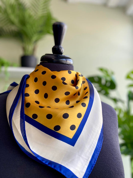 Gilly Small Silk Mix Square Scarf - Yellow & Navy Spot