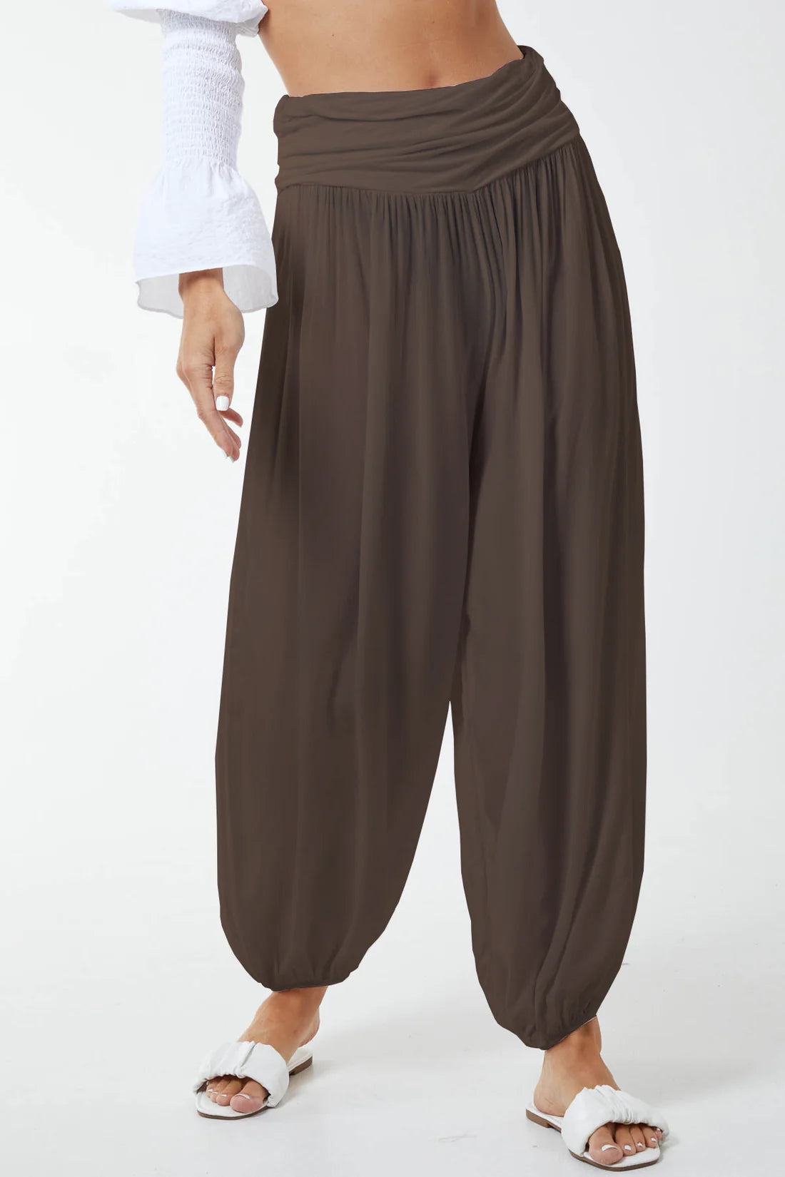 Jemima Plain Floaty Harem Pants With Jersey Waistband
