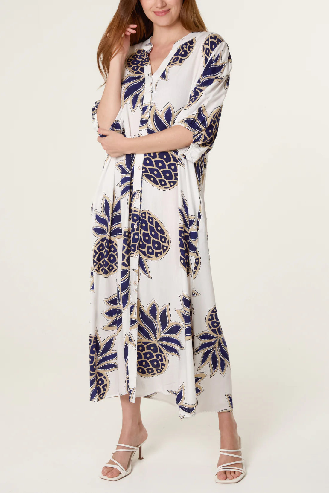 Polly Pineapple Print Loose Maxi Dress