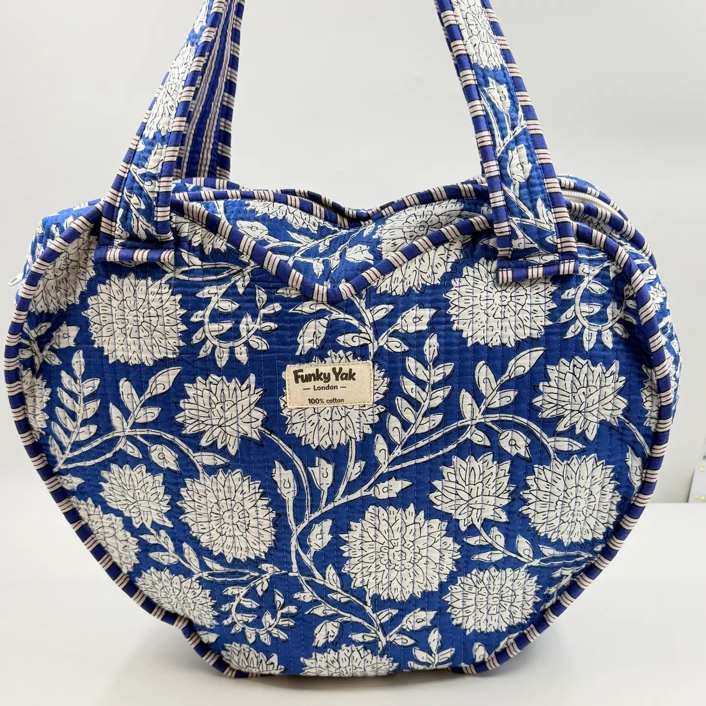Blue & White Heart Shaped Cotton Kantha Tote Bag