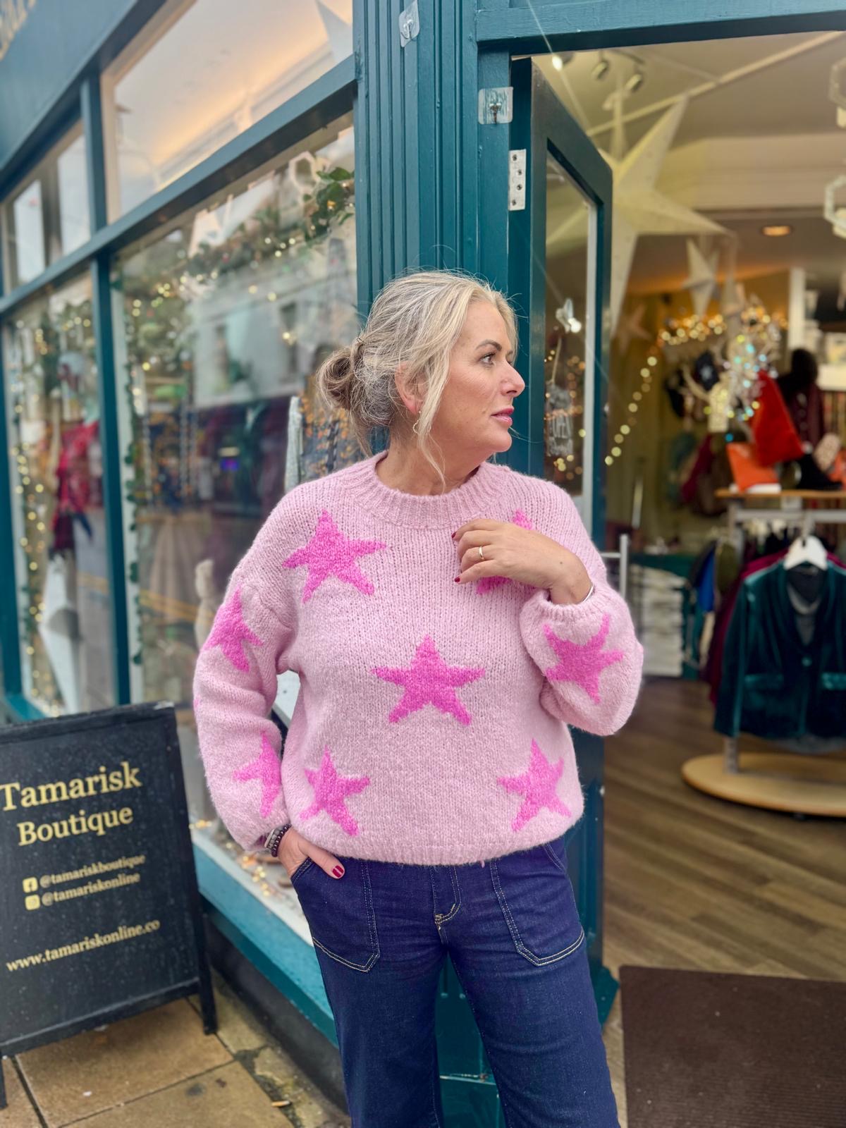 Fliss Pastel Pink Wool Blend Star Jumper