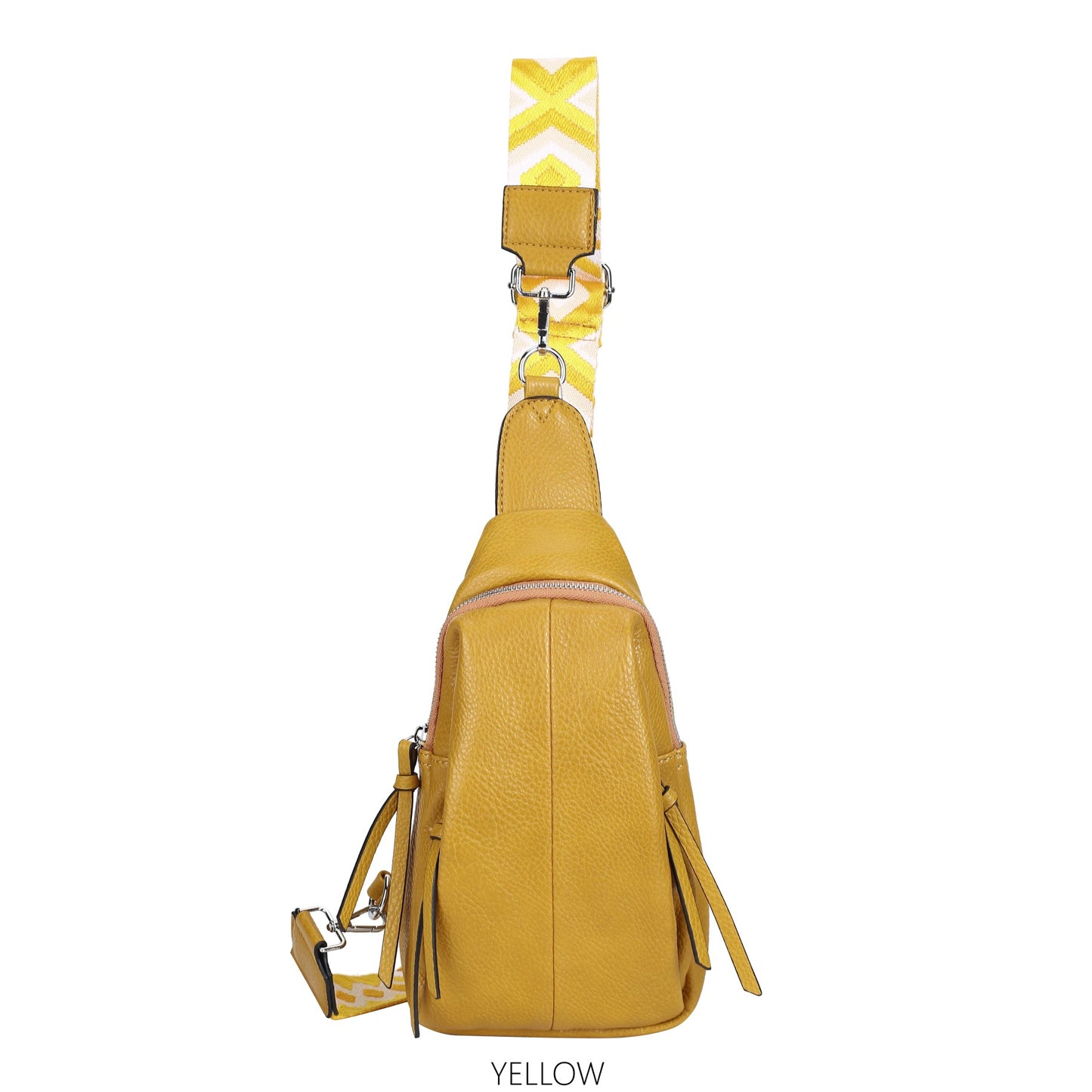 Mustard Sling Bag With Patterned Woven  Strap