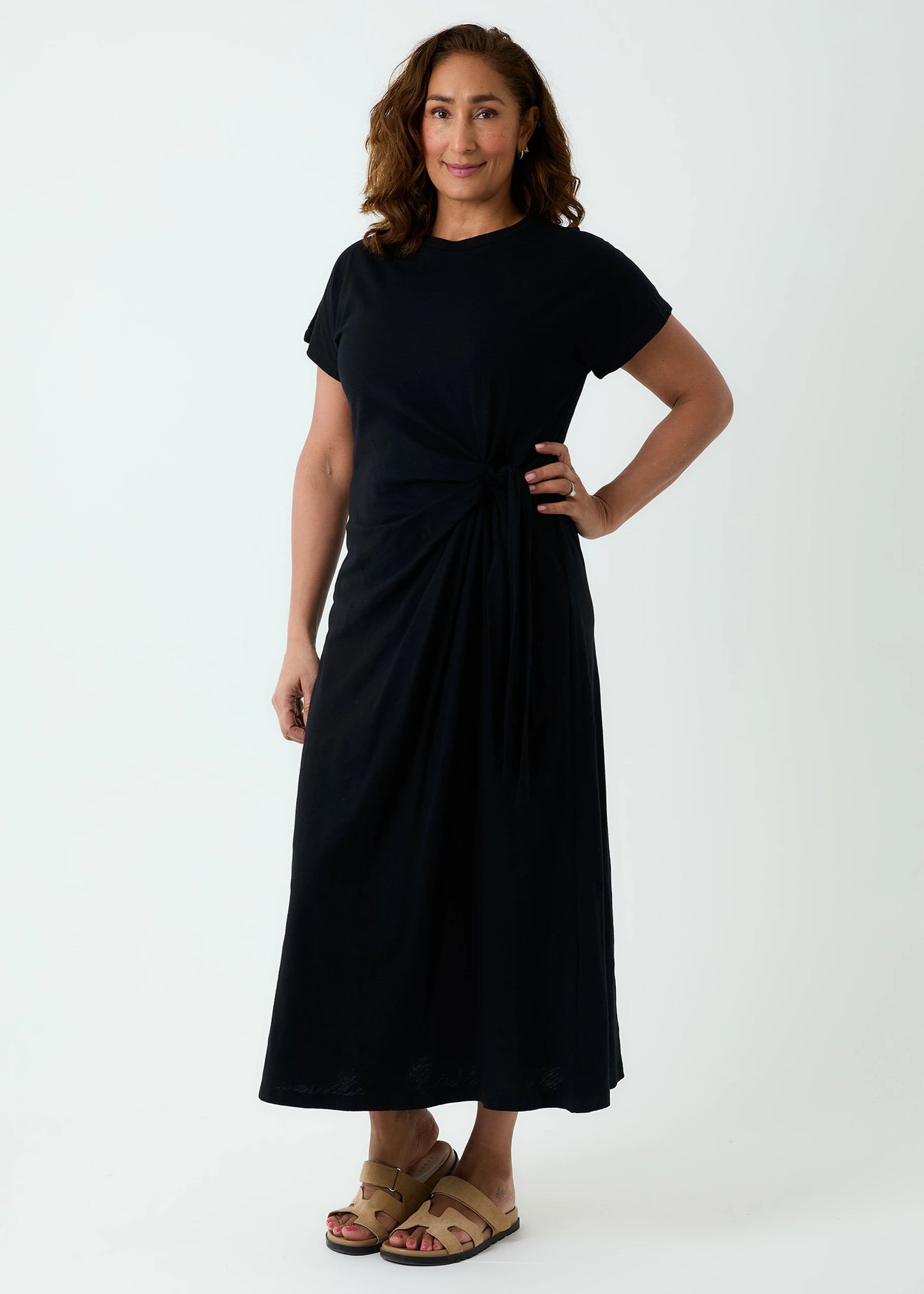 Sarah Everyday Drape Tie Waist Cotton Jersey Midaxi Dress