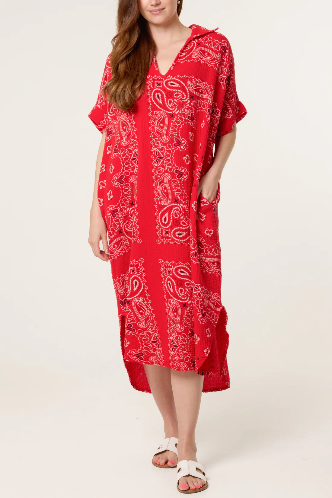 red bandana cheesecloth dress