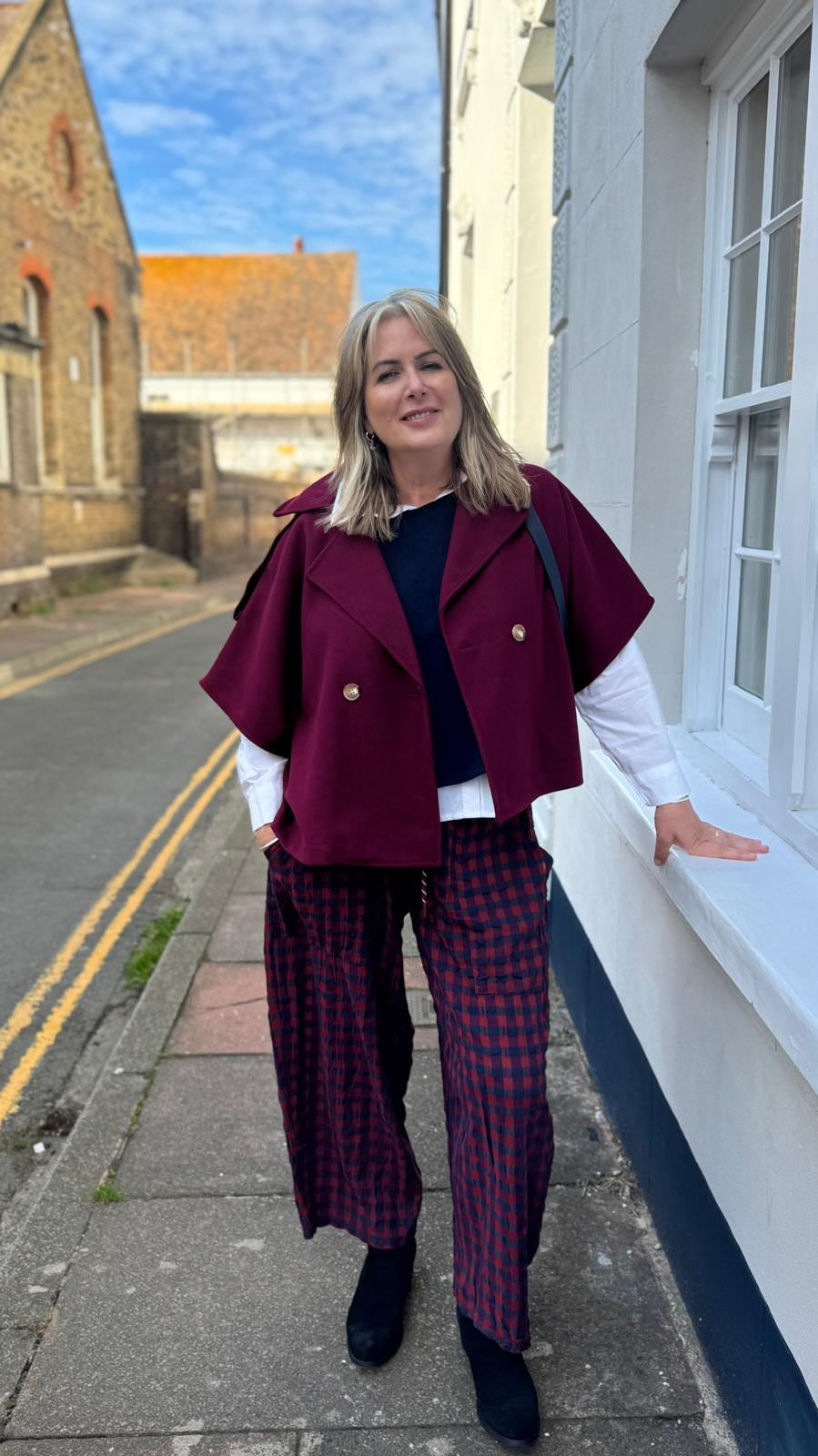 Lila Tulip Hem Checked Barrel Leg Trousers