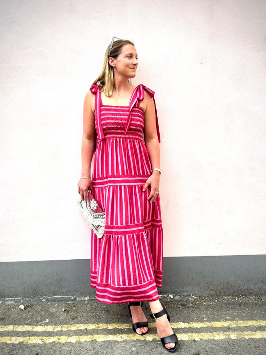 Carol Ruched Bodice Striped Sun Dress