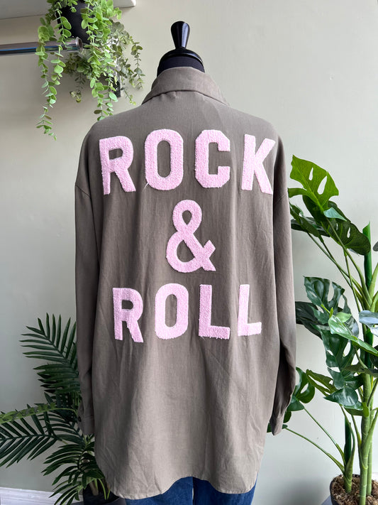 Khaki & Pink Rock & Roll Appliqué Overshirt