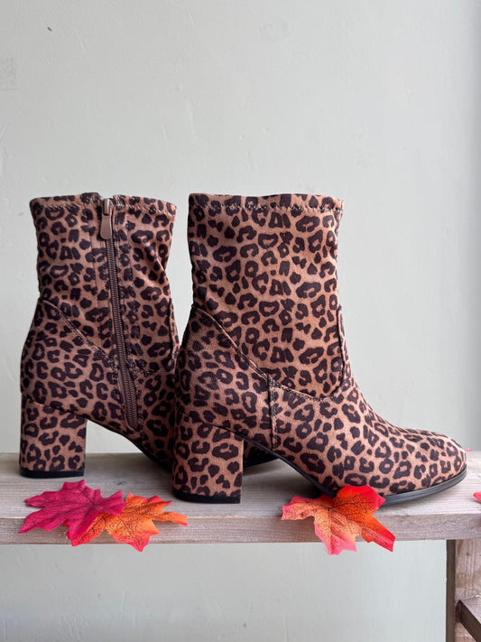 Leopard Print Block Heel Faux Suede Ankle Boots