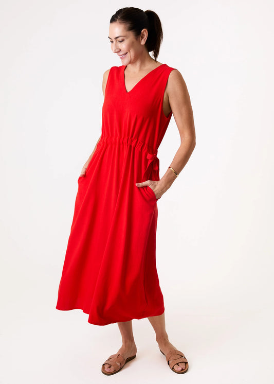Christie Linen Blend Red Midaxi Dress
